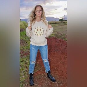 Women's Cream Smiley Face Sweater
